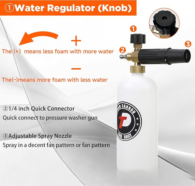 Tool Daily Short Pressure Washer Gun with Foam Cannon, 15° Curved Car Wash Brush with Long Handle, 5 Nozzle Tips, 1/4” Quick Connect - Image 8