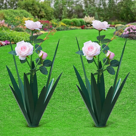 Homight Large Tequila Rustic Sculpture, Home Decor Hand Painted Metal Agave Garden Yard Statue, Outdoor Lawn Ornaments (2 Big Flowers)