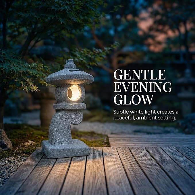 14’’ High Asian Solar-Powered Zen Pagoda Garden Statue LED Light Solar Lamp for Outdoor Japanese Decoration Aesthetic Garden Figurines
