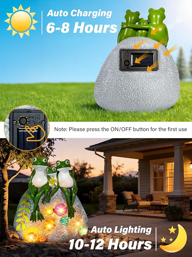 Solar Garden Statues, Outdoor Solar Frog Decor with Succulent and 6 LED Lights, Outside Yard Figurine Decor for Garden, Lawn, Patio, Balcony, Porch, Unique Gifts for Mom Grandma