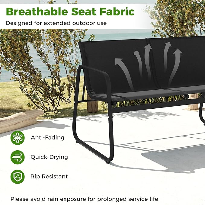 Tangkula 4 Piece Patio Furniture Set, Outdoor Metal Conversation Chair & Coffee Table Set with Mesh Seat Fabric & Tempered Glass Tabletop, Outside Bistro Set for Backyard, Porch, Poolside (1, Black)