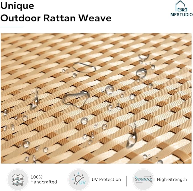 MFSTUDIO Patio Sofa Set for 4, Outdoor Rattan Couch with Wood Table & 2 Chairs, Outdoor Wicker Loveseat Sofa, Patio Sectional Couch Set for Backyard, Beige
