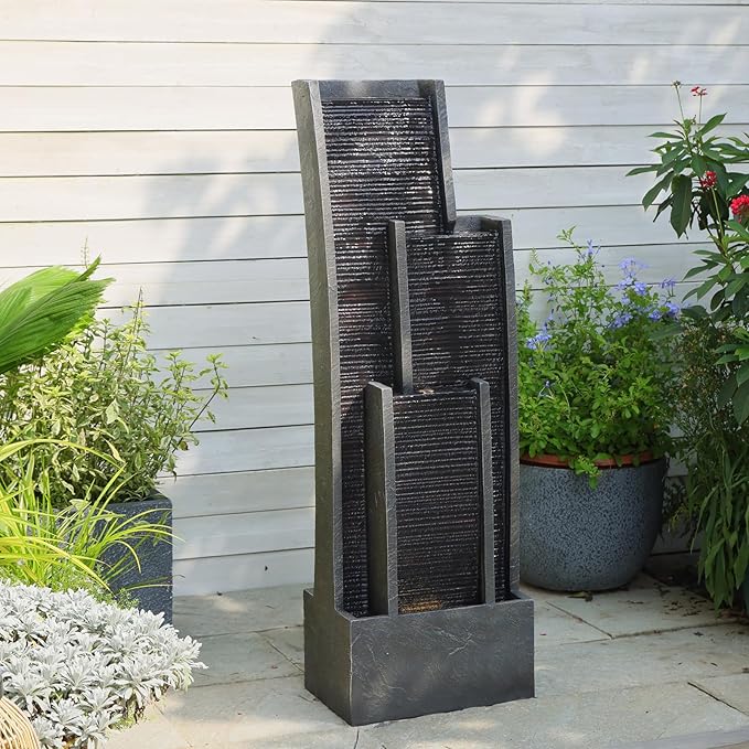 40.5" H Large Modern Indoor Water Fountains - Floor Standing Waterfall Fountain for Indoor or Outdoor with LED Light and Pump for Deck, Patio, Porch, Garden, Yard Decor, Outside Water Feature
