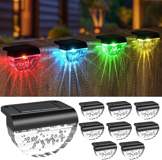 8 Pack Solar Deck Lights Outdoor, Solar Step Lights Waterproof for Outside, Yard, Patio, Garden, Pool, Railing, Stairs, Fence (Color Changing)