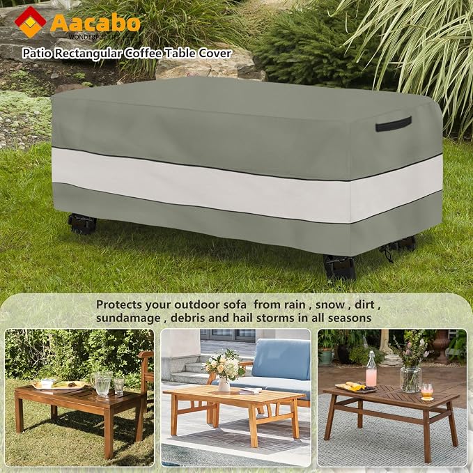 Waterproof Outdoor Coffee Table Cover,Rectangular Patio Small Side Table Cover,Outdoor Table Covers Rectangle Waterproof,48 x 28 x 16 inch -Grey Green - Image 4