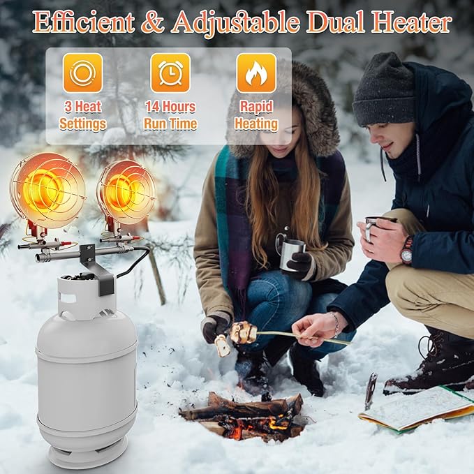 Buyplus Propane Heater - 30000BTU Outdoor Propane Heater with 3 Heating Modes, Safety Shut-off Valve & Tip-over Switch, Double Tank Top Tent Heaters for Outdoor Camping, Party,Red(Fuel not included)