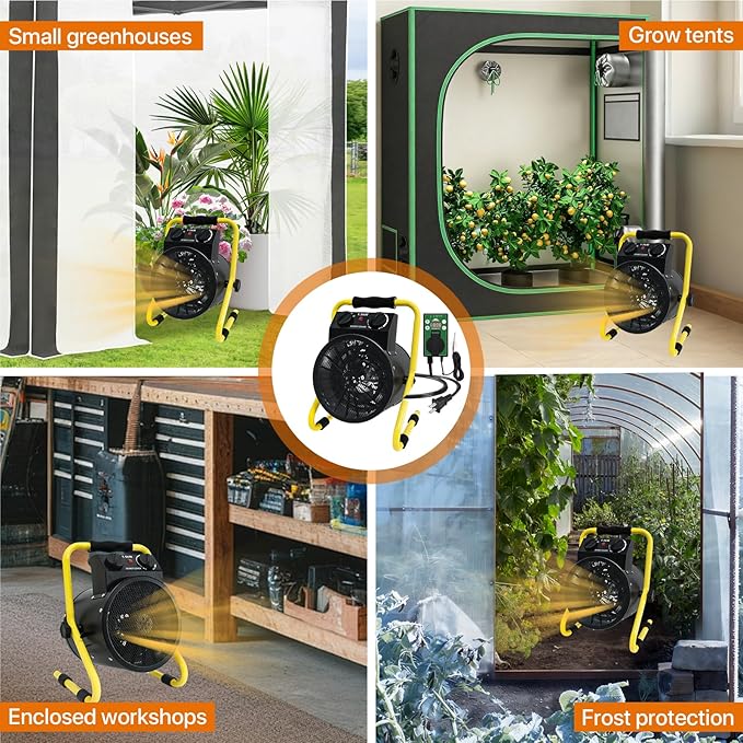 EAGLE PEAK 1500W Greenhouse Heater, Electric Space Heater with Thermostat for Greenhouse, Grow Tent & Small Workshops, IPX4 Water Resistant Radiant Heat, 2 Pack, Black