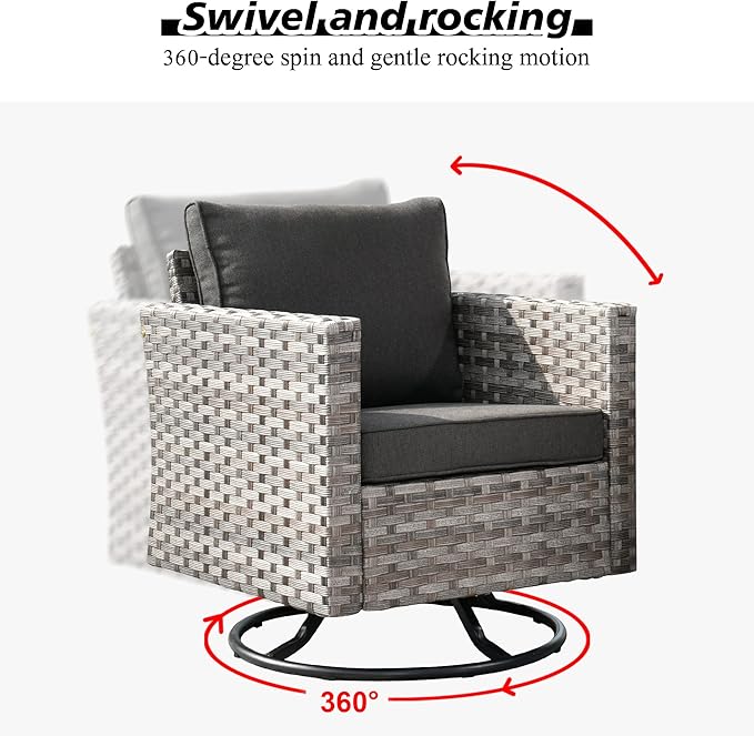 HOOOWOOO 9 Piece Modular Patio Outdoor Sectional Furniture Set with Swivel Rocking Chairs,Wicker Conversation Sofa Set,Outside Couch Set with Wide Arm(Black)