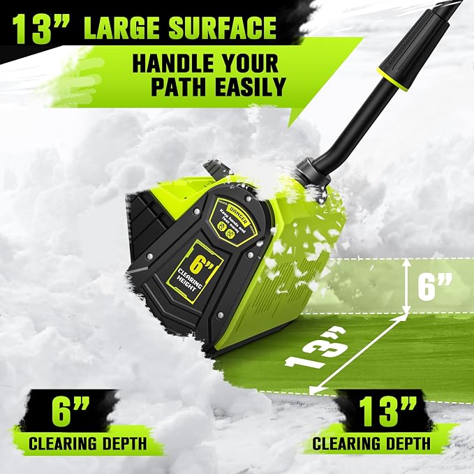 40V Cordless Snow Shovel, 13 Inch 4.0Ah Electric Snow Shovel with Directional Plate, Brushless Cordless Snow Blower for Pathway, Patio, Deck, Driveway, Green - Image 2