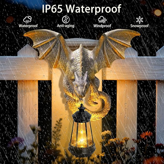 Dragon Tree Hugger Garden Statue - Resin Dragon Figurine Wall Hanger Sculptures Decor with Solar Lantern Lights, Outdoor Waterproof for Balcony Wall Porch Yard, Gifts for Mom Women Grandma Birthday