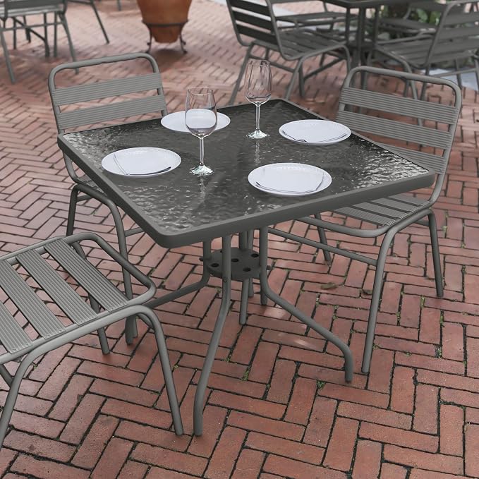 Flash Furniture Barker 31.5'' Square Tempered Glass Metal Table, Silver - Image 5