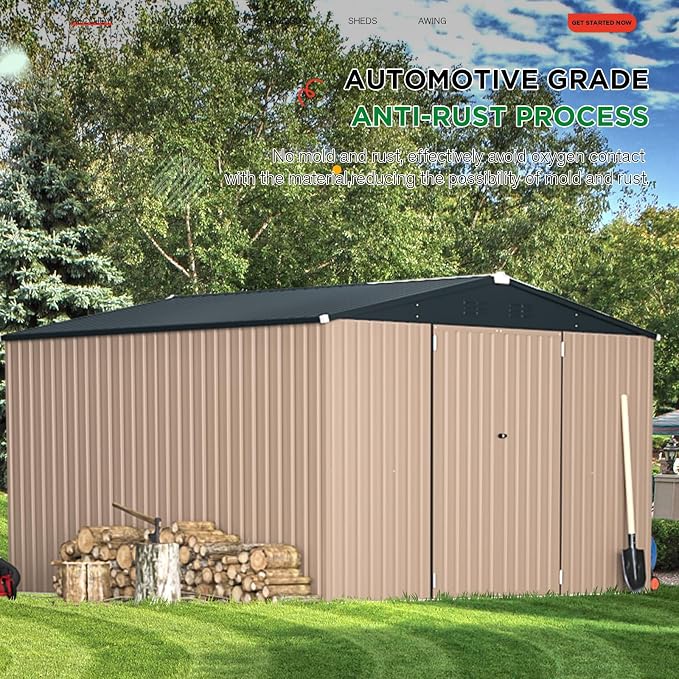 AECOJOY 10'x10' Outdoor Storage Shed, Large Metal Sheds & Outdoor Storage Clearance Steel Yard Shed with Lockable Doors, Utility and Tool Storage Garden Sheds for Barkyard, Patio and Outside Use - Image 4