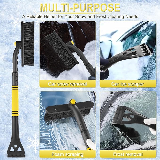 LivTee 32" Extendable Ice Scraper & Snow Brush for Car Windshield, 360?? Rotating Snow Removal Tool for Cars, Trucks & SUVs, Automotive Winter Essentials & Car Accessories for Men, Yellow - Image 6