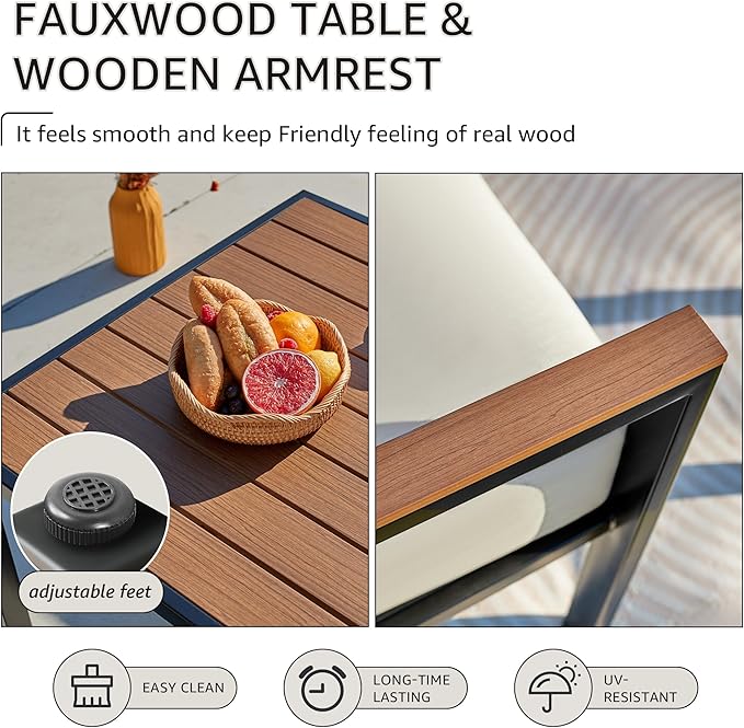 NATURAL EXPRESSIONS 6 Pieces Patio Furniture Set, Outdoor Couch with Thick Olefin Cushions, Fauxwood Armrest and Tabletop, Ergonomic Design Highback, Outdoor Sectional for Backyard, Deck (Grey)