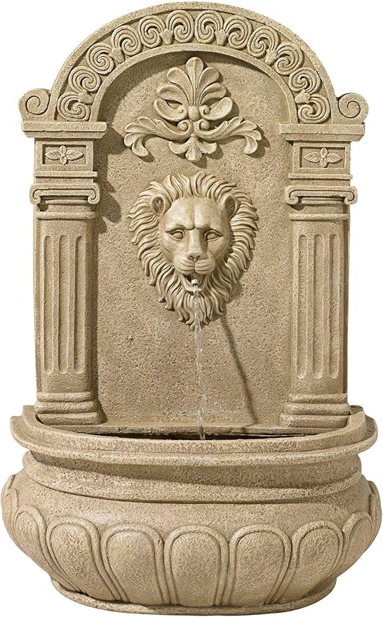 Royal Lion Face 31" High Large Italian Indoor Outdoor Decor Sand Stone Wall Fountain Basin Statue Water Feature for Outside Garden Patio Yard Backyard Porch Deck Relaxation - John Timberland
