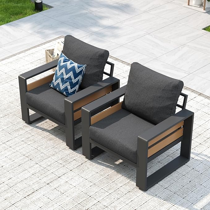 Aoxun Aluminum Patio Furniture Set, 2 Piece Luxury Outdoor Sectional with 6" Olefin Fabric Cushions, Patio Conversation Sets with Coffee Table Outdoor Sofas for Backyard, Porch Dark Grey