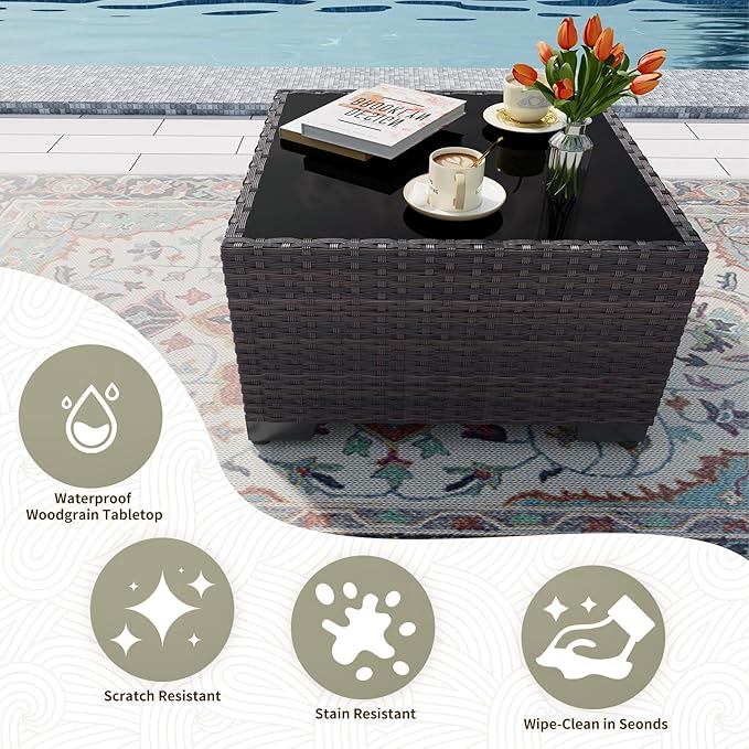 Gotland 12 Pieces Patio Furniture Set with Swivel Chair, PE Rattan Outdoor Furniture with 29.5'' High Backrest 4’’ Thick Cushions Coffee Table, Patio Set for Porch, Deck, Backyard, Khaki