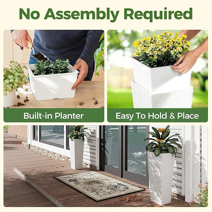 2 Pack Large Planters for Indoor Outdoor Plants, 24 inch Outdoor Planters for Porch with Drainage Holes, Plastic Planters for Outdoor Plants, Flower Pots for Large Plants, Trees, Patio, Garden, White