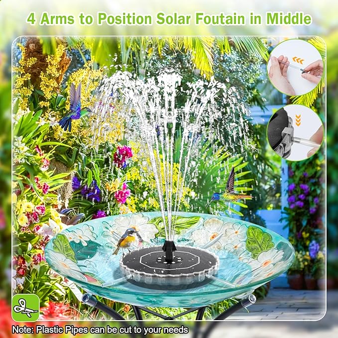 Solar Fountain, 2026 Upgrade 3.5W Solar Bird Bath Fountains with Colorful Ring LED Lights, 2000mAh Battery, 7 Nozzles and 4 Fixers, Solar Water Fountain Pump for Pond, Pool, Patio and Garden
