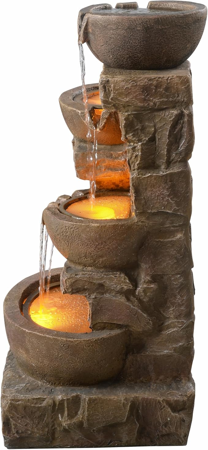 Teamson Home 33.27" Water Fountain with LED Lights, Brown