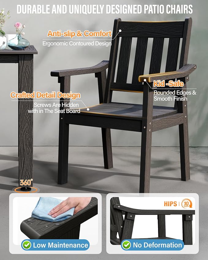 YEFU Outdoor Patio Chairs Set of 2: All Weather Outdoor Dining Chairs with Wide Curved Seat and Backrest - Plastic Patio Chairs for Outside Backyard/Garden/Pool/Porch/Deck 350lbs Capacity Black - Image 4