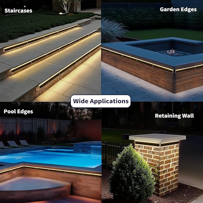 Solar Step Lights for Outside, 33 Focused-Beam High-Brightness LEDs, Waterproof Aluminum Outdoor Stair Light for Risers, Curbsides, Poolsides, Planter Edges (Warm White, 8Pack)