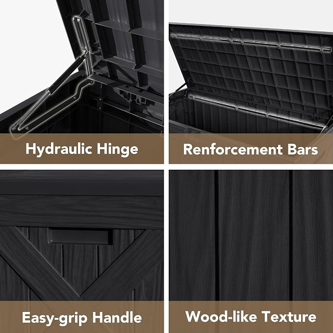 Devoko 120 Gallon Deck Box Resin Outdoor Storage Box Waterproof for Patio, Large Outdoor Storage Bench Lockable for Outside (Black) - Image 7