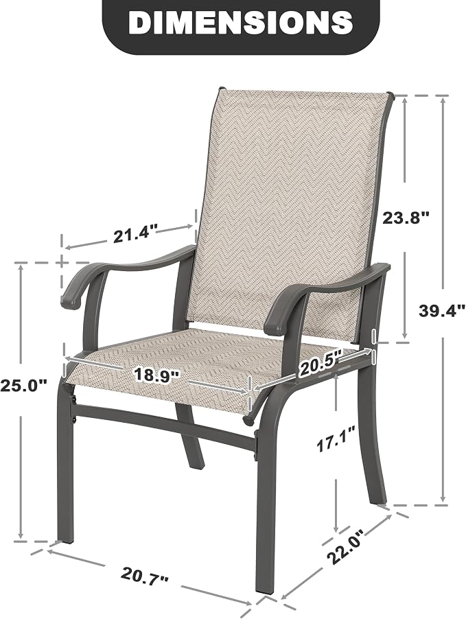 NUU GARDEN Patio Dining Chairs Set of 2, Outdoor Dining Chair with Powder-Coated Frame, All Weather Metal Dining Chairs with Textilene High Back and Wider Seat for Backyard, Deck, Balcony, Beige - Image 3