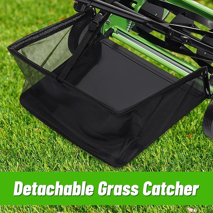 16-Inch 5-Blade Cordless Manual Reel Lawn Mower, Adjustable Cutting Height Manual Reel Mower with Removable Grass Collection Basket, 4 Wheels - Image 3