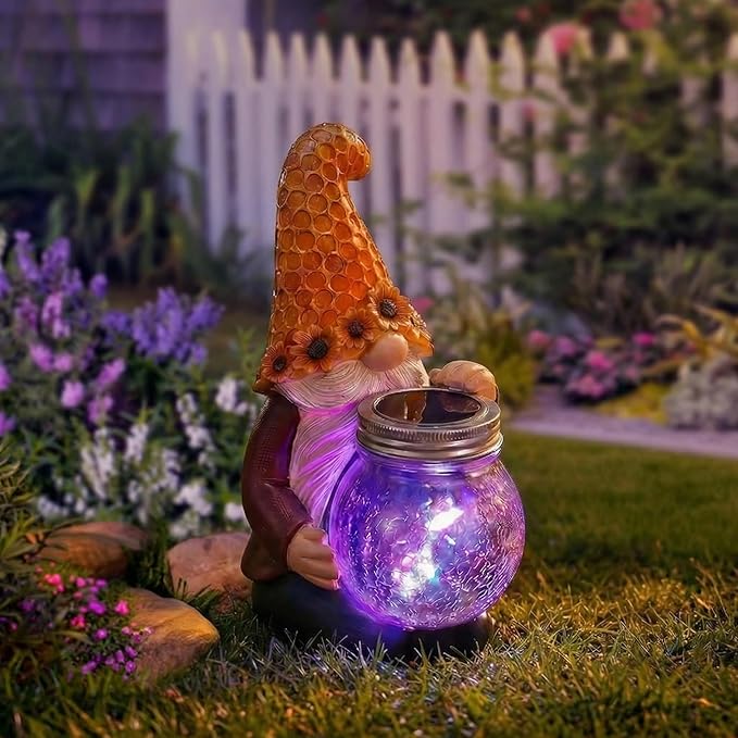 Lyeasw Garden Gnomes Outdoor-Sunflower Gnome Statues with Solar Glass Jar for Yard, Patio, Porch, Lawn Ornaments- Unique Gardening Gifts for Mothers Day, Housewarming