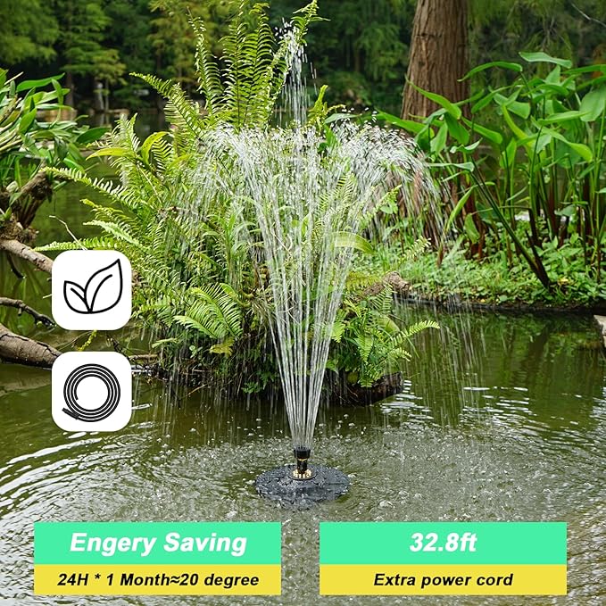 Jutai Electric Floating Pond Fountain Wram White LED Lights, Built-in Filter System, Waterfall Fountain Pump,32.8ft Power Cord, Day and Night Lighting, Energy Saving for Above Ground Pools