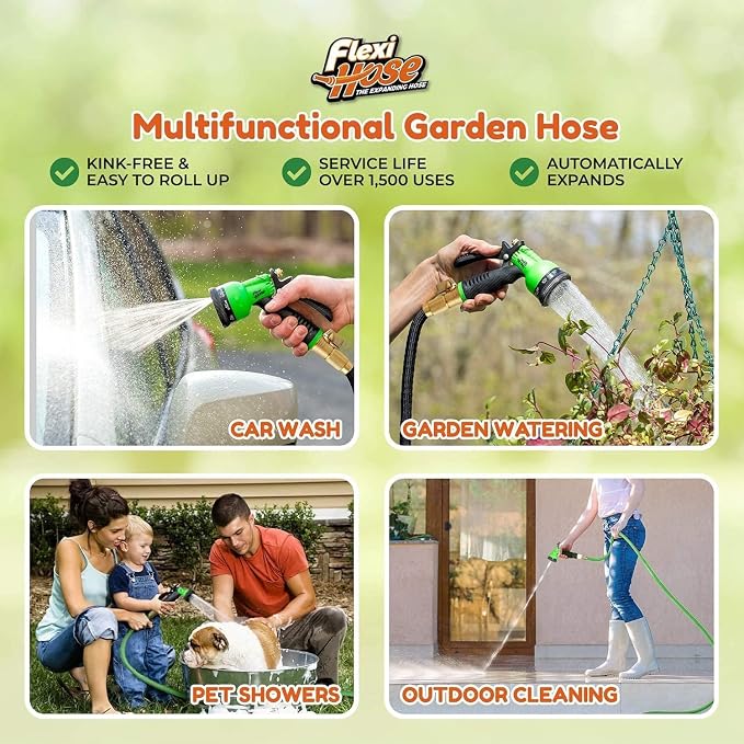 Flexi Hose Expandable Garden Hose with 8 Function Nozzle, 50FT - Lightweight Retractable Garden Hose, Water Hose - No-Kink Flexibility, 3/4 Inch Solid Brass Fittings and Double Latex Core - Image 3