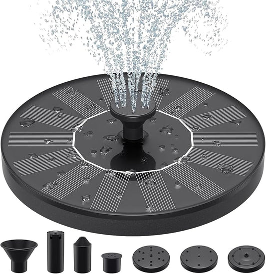 Solar Water Fountains,Solar Powered Bird Bath Fountain with 6 Nozzles - Free Standing Floating Solar Fountains for Bird Bath, Garden, Pond, Pool (Black-1.4W)