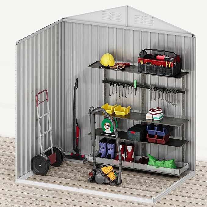 DWVO 6x4ft Outdoor Storage Shed, Weatherproof Tool Shed w/Locking Entry & Ventilation for Grass Cutter, Bike, Equipment, Courtyard, Garden (Dark Gray) - Image 5