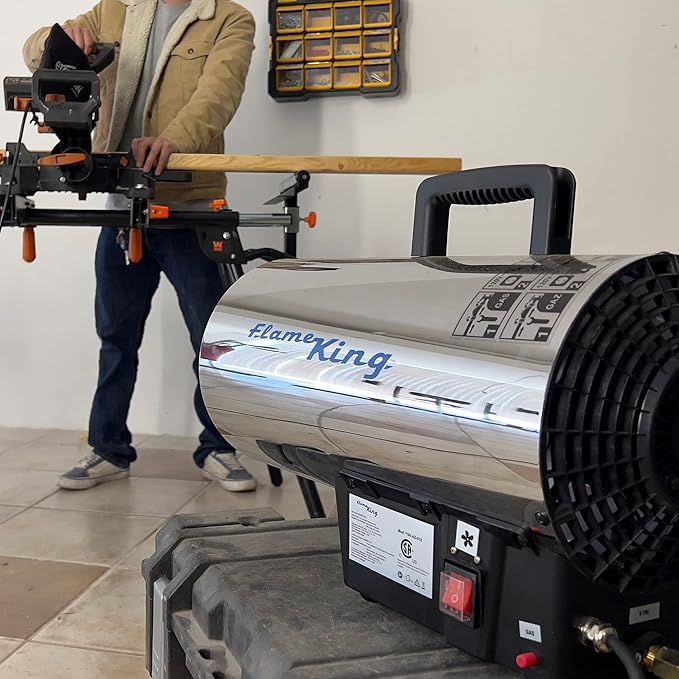 Flame King 60,000 BTU Portable Propane Forced Air Heater Outdoor Great for Jobsite, Construction, Garage, Patio, Stainless Steel