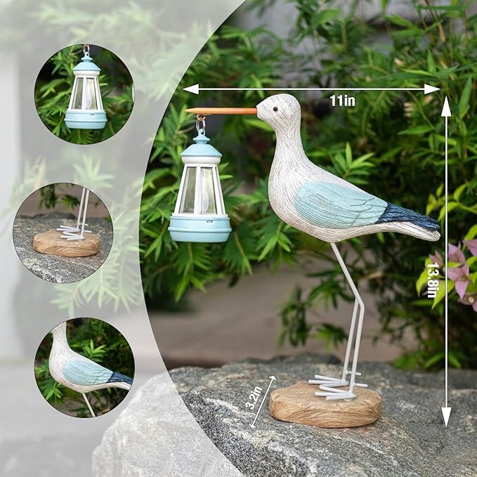 Adorable Solar Seagull Garden Statue Light 11"(W) x3.2(D) x13.8(H) - Outdoor Indoor Decor for Yard Patio Balcony, Ideal Mother's Day for Mom Grandma Wife Women