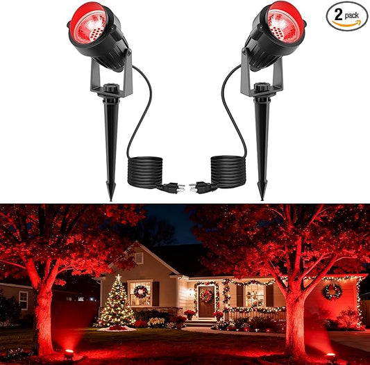 L LOHAS LED Red Spotlight Outdoor, Tree Spot Lights for Yard, Auto On/Off 5W 120V Landscape Lighting for House, Holiday, Christmas Decoration, 450LM IP66 Waterproof, UL Listed, 2 Pack