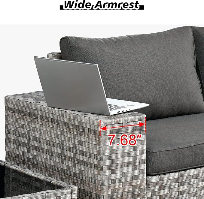 HOOOWOOO Modular Patio Outdoor Sectional Furniture Set,6 Piece Wicker Conversation Sofa Set,Out Door Couch Set with Wide Arm for Outside All Weather(Black)