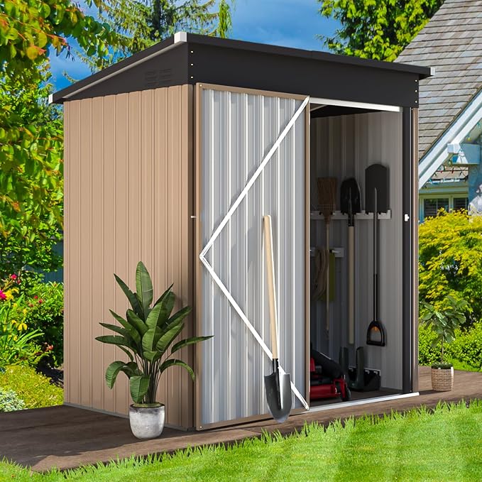 AECOJOY 5' x 3' Outdoor Storage Shed, Small 3x5 Metal Sheds & Outdoor Storage Clearance Steel Yard Shed kit with Lockable Door, Utility and Tool Storage Garden Shed for Backyard, Patio and Outside use - Image 4