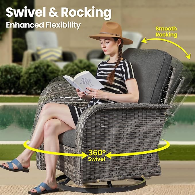 ovios 5-Piece Patio Furniture Set, Outdoor Wicker Sofa with Swivel Chairs Coffee Table, High Back Rattan Couch Loveseat with Comfy Cushions for Porch Yard Deck, Black