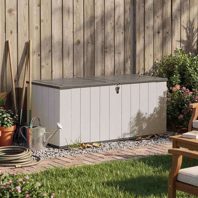 Aoxun 21 Cu.Ft Outdoor Storage Shed, Large Resin Storage Shed with Lid, Waterproof & UV-Resistant Patio Storage for Cushions, Garden Tools, and Pool Accessories (White) by Aoxun