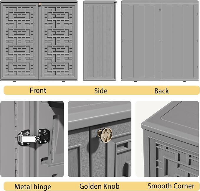 ZZM HDPE Outdoor Storage Shed, Outdoor Plastic Storage Cabinet, Horizontal Resin Tool Shed for Garden, All Weather Outdoor Storage Clearance, DIY Usage, with one Shelf (Gray) - Image 7