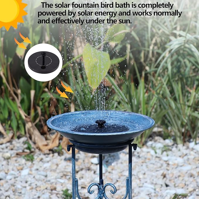 Solar Bird Bath for Outside, Metal Birdbath Stand and Solar Fountain Bird Bath Bubbler Combo Set, Solar Birdbaths for Outdoors Garden Lawn Yard Decor（Blue）
