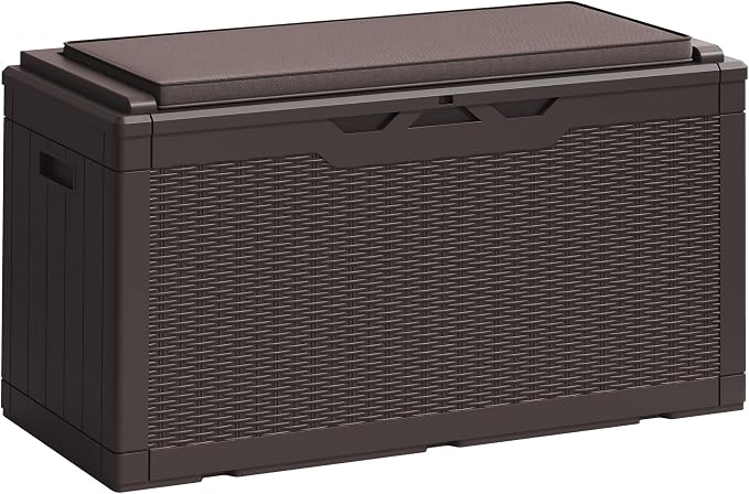 Greesum 100 Gallon Resin Deck Box Large Outdoor Storage Boxes with Cushions for Garden Tools, Patio Furniture Pillows, Pool Supplies, Dark Brown by BuynowfromGreesum