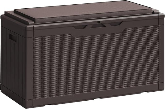 Greesum 100 Gallon Resin Deck Box Large Outdoor Storage Boxes with Cushions for Garden Tools, Patio Furniture Pillows, Pool Supplies, Dark Brown by BuynowfromGreesum