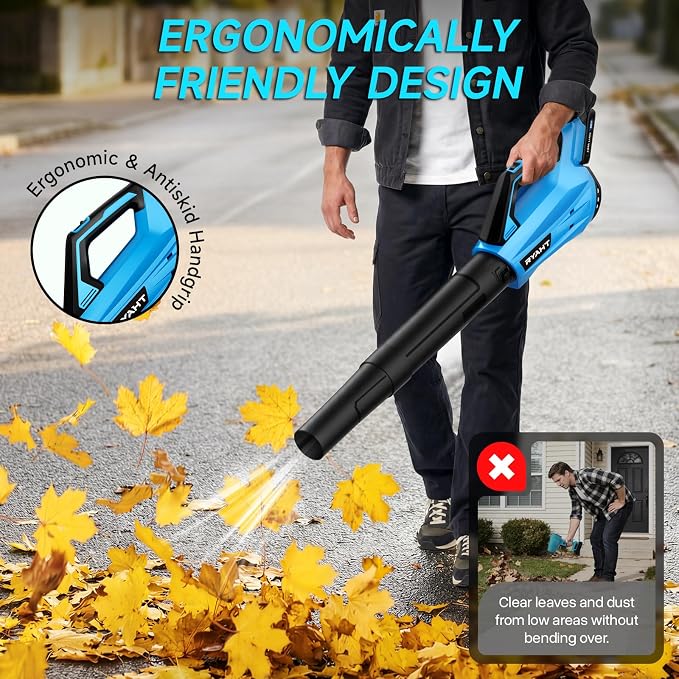 Leaf Blower Cordless, Electric Leaf Blower with 2 Batteries and Charger, 2 Speed Modes, Extension Tube, 20V Powerful Lightweight Blowers for Lawn Care, Blowing Leaves, Patio, Blue - Image 5