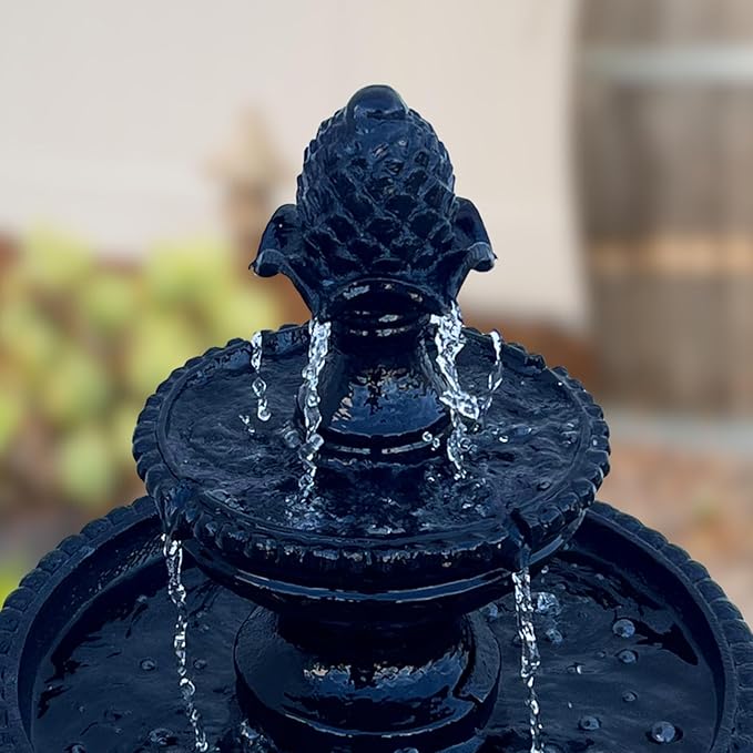 XBrand 39" 2-Tier Outdoor Freestanding Solar Water Fountain - Classic Design, Black Resin Bird Bath with Pump - Ideal for Yard, Lawn and Garden, Porch Décor