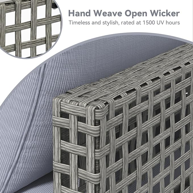 U-MAX 7-Piece Patio Furniture Set with Tea Table, Boho Outdoor Furniture Set Sectional Sofa Wicker Conversation Set, Grey Rattan&Blue