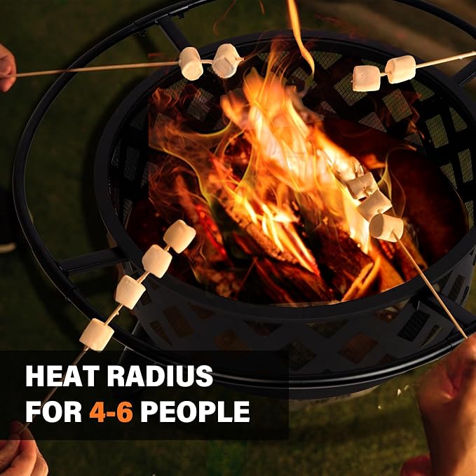 Red Mountain Valley 30'' Outdoor Wood Burning Fire Pit, 2-in-1 Large Round Fire Pit for Outside, Outdoor Fireplaces with Spark Screen, Fire Poker, Cover, Ideal for Patio, Backyard, Camping, Picnic - Image 6