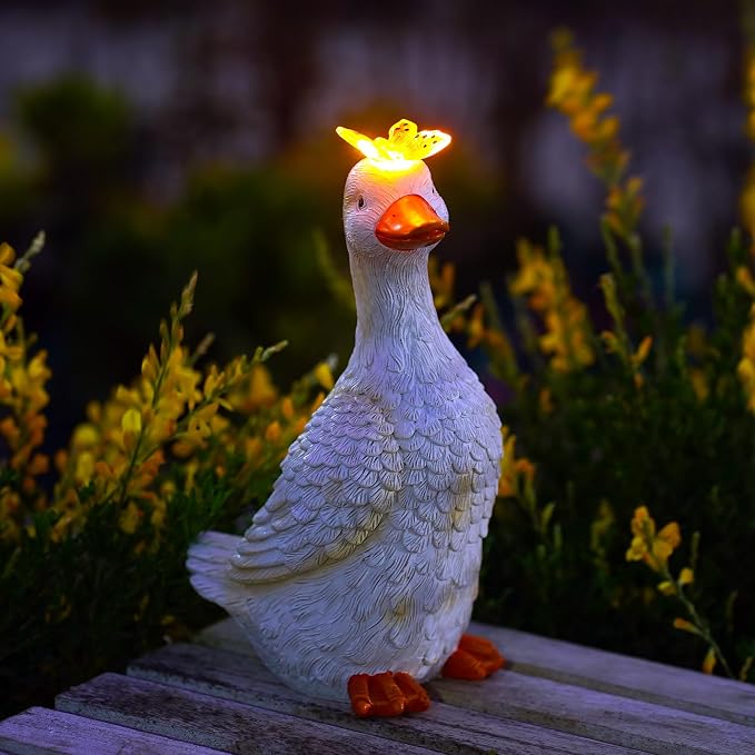 Goodeco Garden Goose Statue with Solar Butterfly - Outdoor Goose Decor for Unique Gifts for Mom & Garden Lovers (Off White) by Goodeco